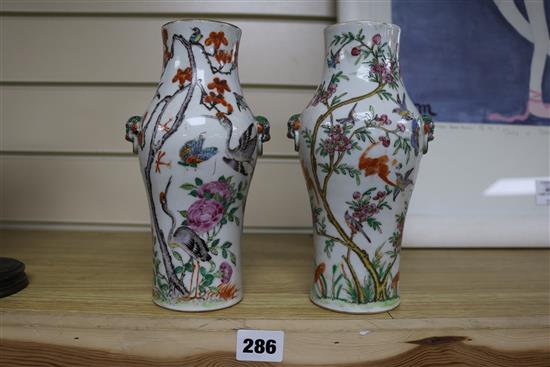 A pair of 19th century Chinese famille rose vases height 20cm